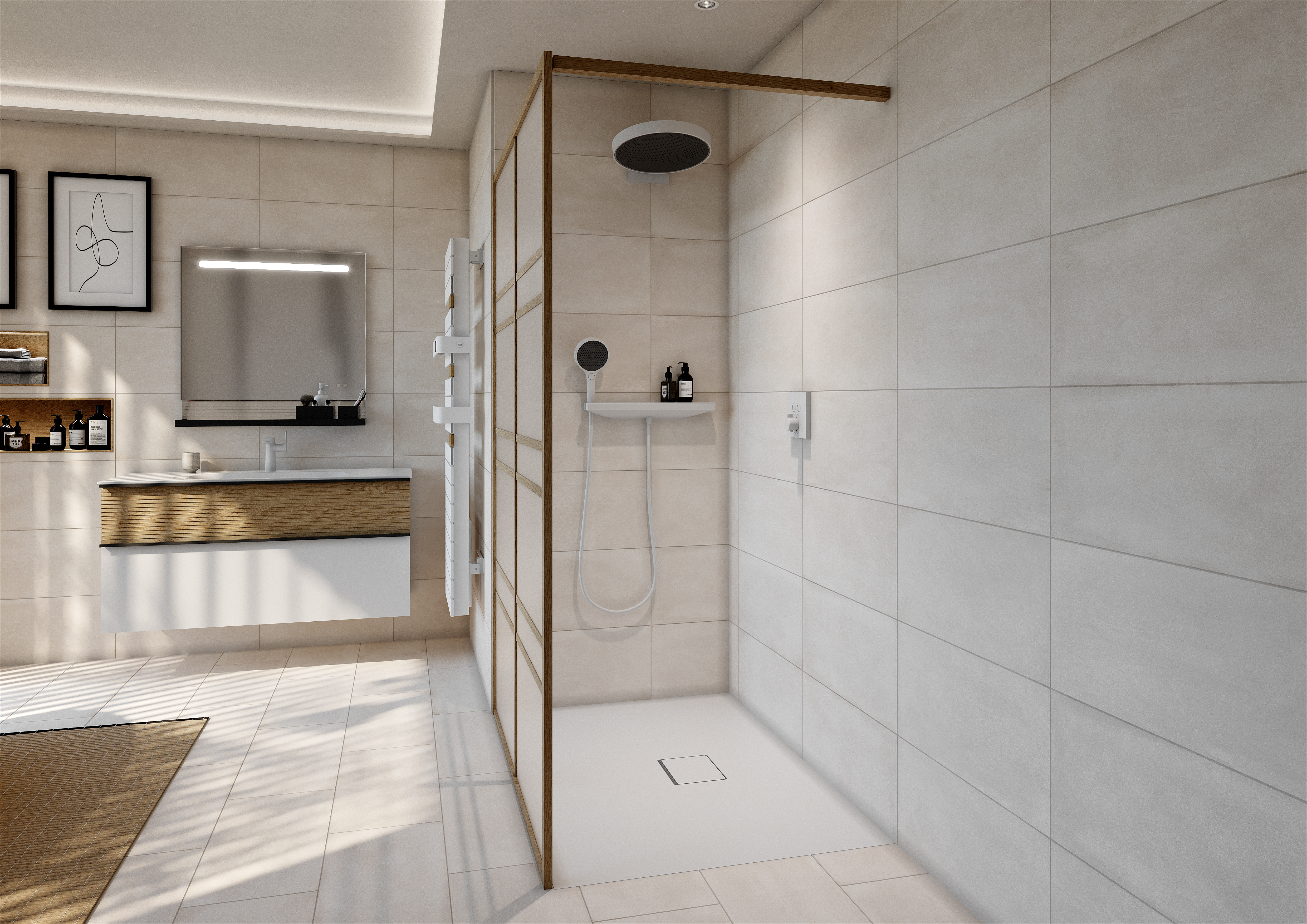 ©Grandbains - Salle de bains ambiance Japandi - Douche